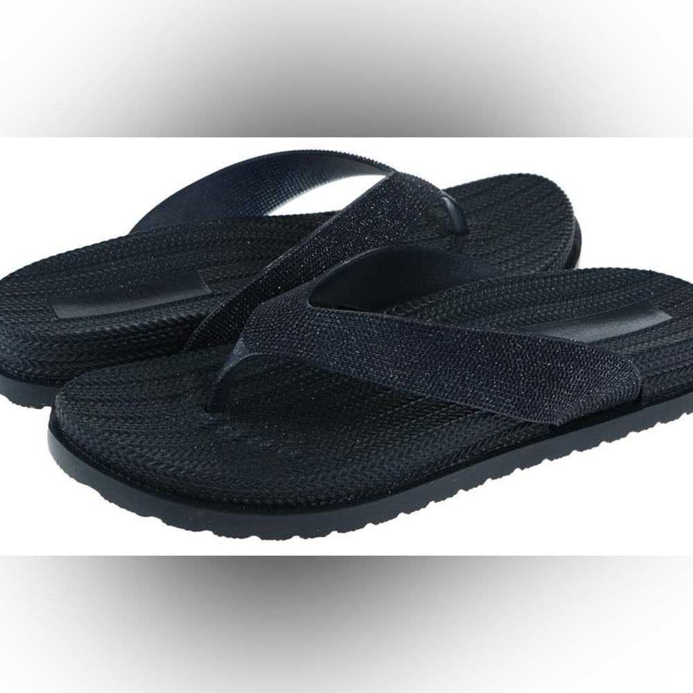 Capelli, New York Black Glitter Textured Flip-Flops Size 10